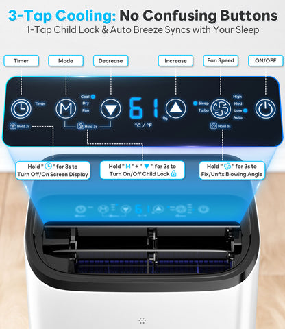 14,000 BTU Portable Air Conditioner Cools Up to 700 Sq.Ft, Works with KoolLink App, Auto-Evaporation, Low Noise, Remote Control